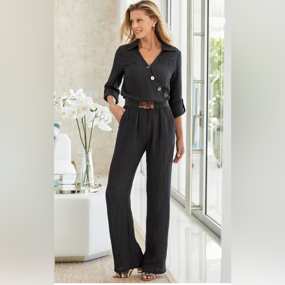 NWOT SOFT SURROUNDINGS Cannes Black Crinkle Gauze Jumpsuit Size 2X
